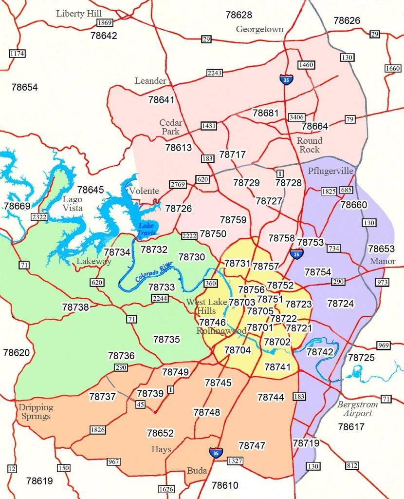 奥斯汀Tx区域代码地图