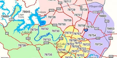 奥斯汀Tx区域代码地图